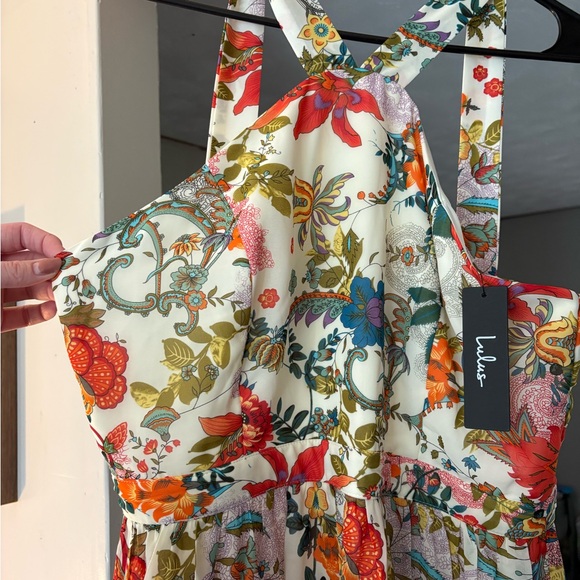 Lulus Dresses & Skirts - Lulu's Floral Maxi Dress in Cream with Red, Orange, Green, Blue Accents
